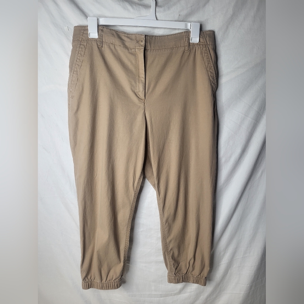 Talbots Tapered Twill Joggers Size XLP Classic Khaki High Rise Elastic Waist